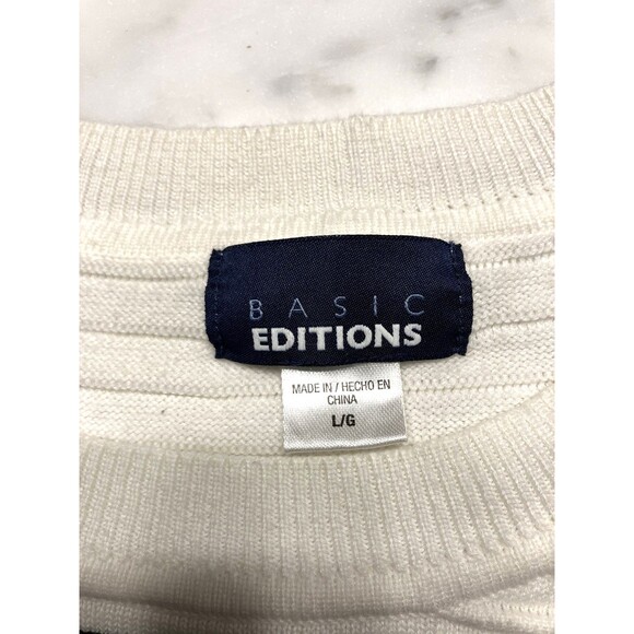 Basic Editions Womens Ribbed White & Black Sweater Size Large - Picture 2 of 6